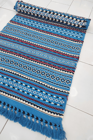 Handwoven Punja Durrie Blue Kutchi Carpet