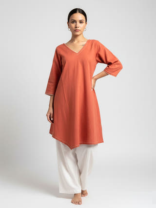 Haddy Rust Cotton-Linen Everyday Tunic