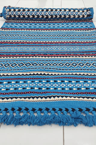 Handwoven Punja Durrie Blue Kutchi Carpet