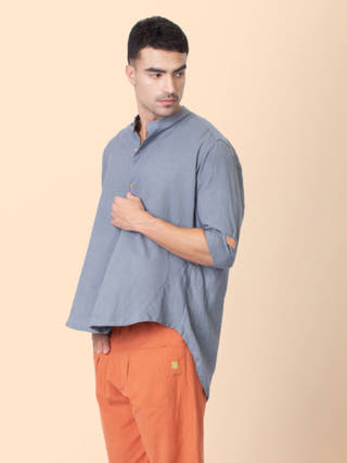 Grey Taube Mandarin Collar Shirt