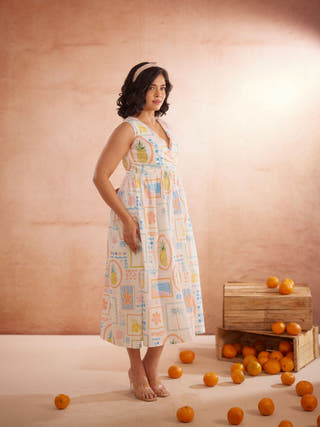 Miyaahh Hand-Embroidered Tropical Midi Dress
