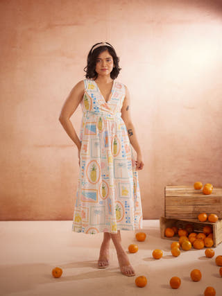 Miyaahh Hand-Embroidered Tropical Midi Dress