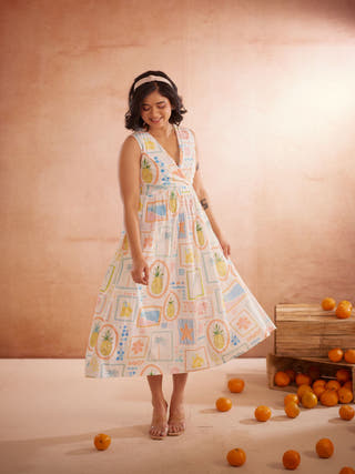 Miyaahh Hand-Embroidered Tropical Midi Dress