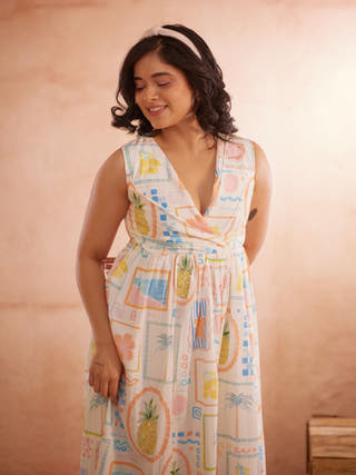 Miyaahh Hand-Embroidered Tropical Midi Dress