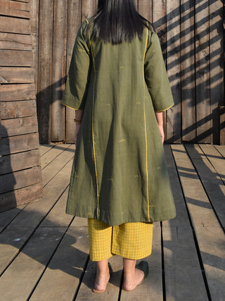 Kala Cotton Phiran Tunic And Yellow Checks Pyjama Olive House Of Moxa