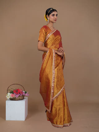 Shagun Warm Red Handwoven Tissue Saree
