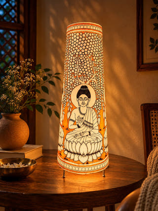 Buddha Hand Painted Floor Lamp - Yellow