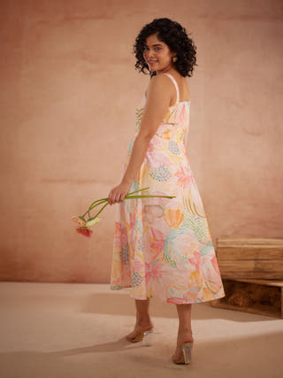Lylaa Hand-Embroidered Floral Midi Dress