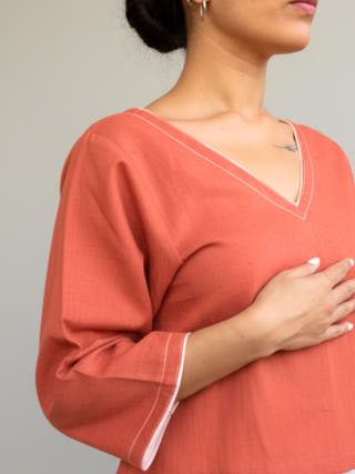 Haddy Rust Cotton-Linen Everyday Tunic