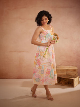 Lylaa Hand-Embroidered Floral Midi Dress