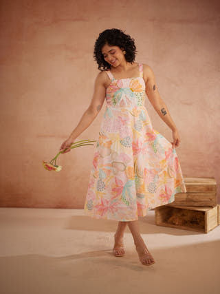 Lylaa Hand-Embroidered Floral Midi Dress