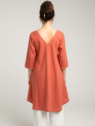 Haddy Rust Cotton-Linen Everyday Tunic