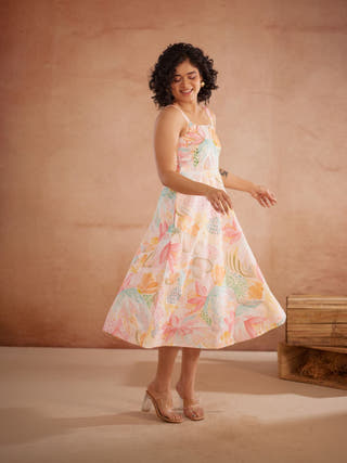 Lylaa Hand-Embroidered Floral Midi Dress