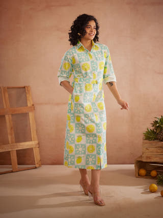 Lumii Hand-Embroidered Lemon Shirt Dress