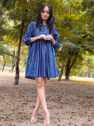 Drew Indigo Cotton Dress Sivaka India Blue