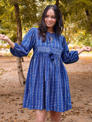 Drew Indigo Cotton Dress Sivaka India Blue