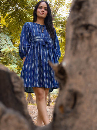 Drew Indigo Cotton Dress Sivaka India Blue