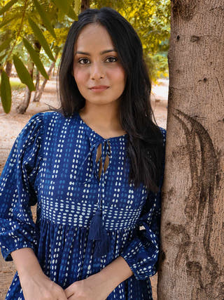 Drew Indigo Cotton Dress Sivaka India Blue