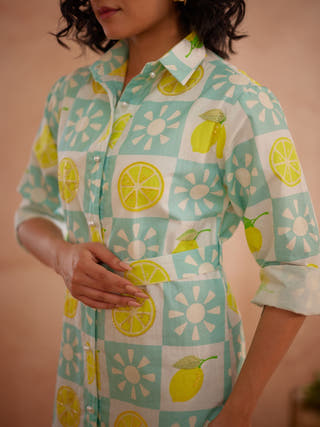 Lumii Hand-Embroidered Lemon Shirt Dress