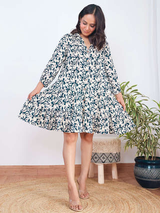 Aria Midnight Rose Tiered Dress Sivaka India Off White
