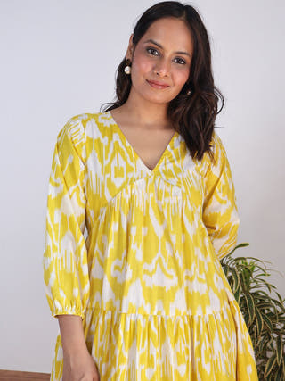 Lemonade Dream Ikat Cotton Dress Sivaka India Yellow
