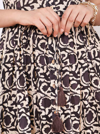 Natalie Bohemian Cotton Flared Dress Sivaka India Beige