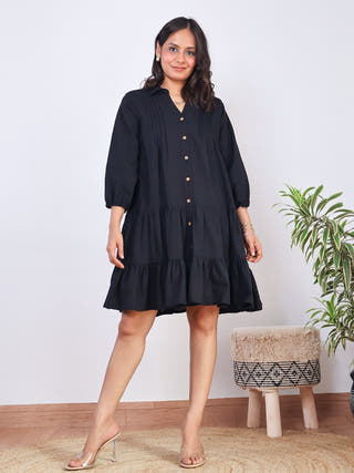 Michelle Cotton Tiered Dress Sivaka India Black