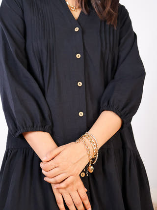 Michelle Cotton Tiered Dress Sivaka India Black
