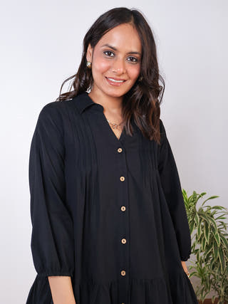 Michelle Cotton Tiered Dress Sivaka India Black