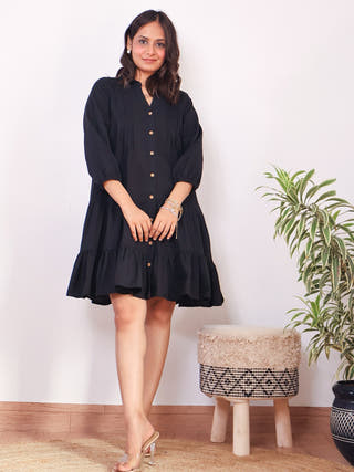 Michelle Cotton Tiered Dress Sivaka India Black