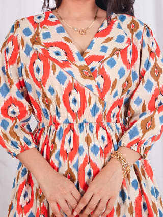 Joy Cotton Ikat Midi Dress Sivaka India Beige