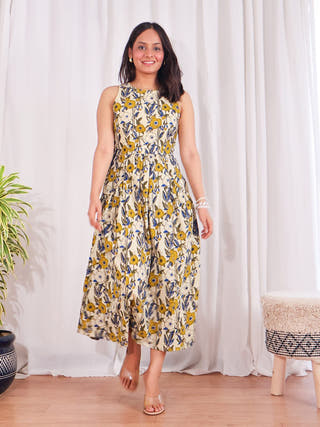 Dream Fit-and-Flare Cotton Dress Sivaka India Beige