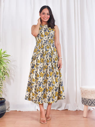 Dream Fit-and-Flare Cotton Dress Sivaka India Beige