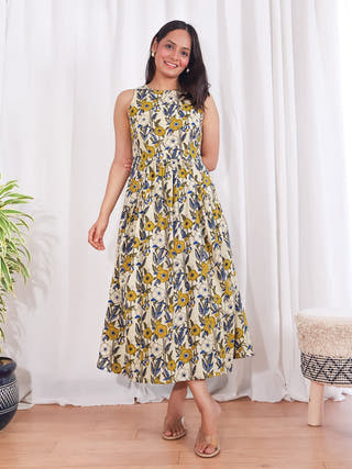 Dream Fit-and-Flare Cotton Dress Sivaka India Beige