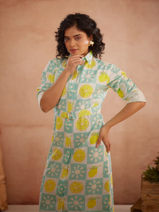 Lumii Hand-Embroidered Lemon Shirt Dress