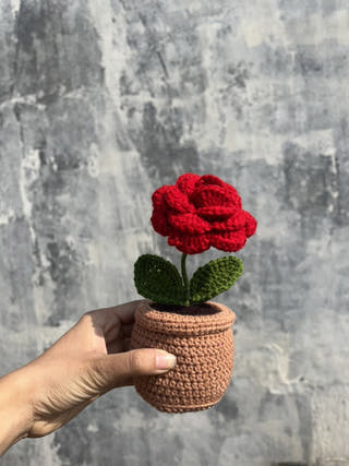 Crochet Rose Pot