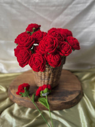 Crochet Red Rose Stick