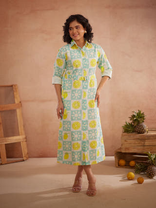 Lumii Hand-Embroidered Lemon Shirt Dress