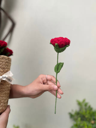 Crochet Red Rose Stick