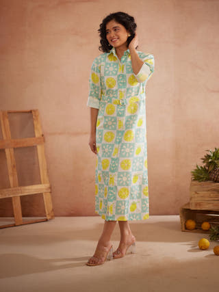 Lumii Hand-Embroidered Lemon Shirt Dress