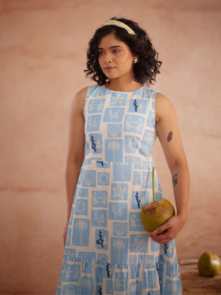 Nira Hand-Embroidered Coastal Midi Dress