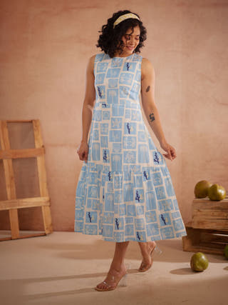 Nira Hand-Embroidered Coastal Midi Dress