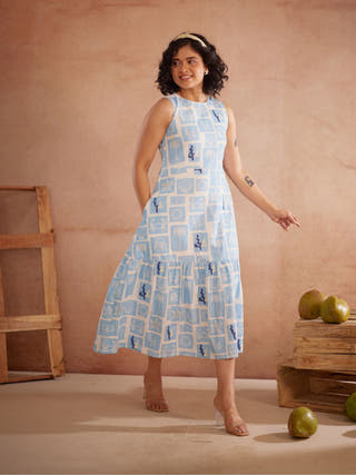 Nira Hand-Embroidered Coastal Midi Dress