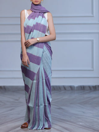 Striped Linen Saree Purple Blue Kasia