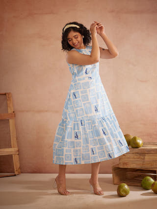 Nira Hand-Embroidered Coastal Midi Dress