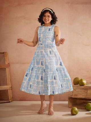 Nira Hand-Embroidered Coastal Midi Dress