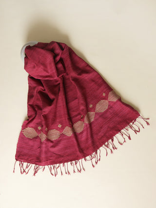Silk Scarf With Brown Hexagon Border In Red Arras