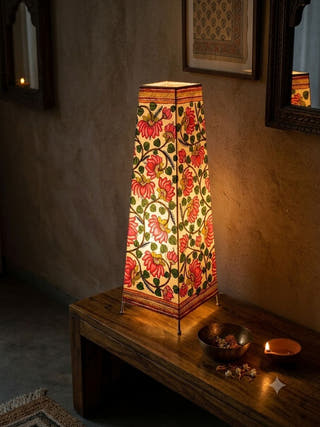 Lotus Hand Painted Leather Floor Lamp - Pink