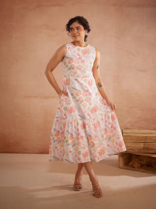 Prajaktta Hand-Embroidered Floral Midi Dress