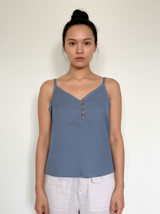 Aira Grey Cotton-Linen Strap Top
